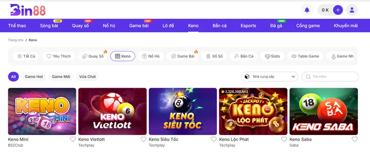 Khám Phá Siêu Phẩm Game Nhanh Max Keno Tại Bin88 Với Tỷ Lệ Thắng Cực Cao